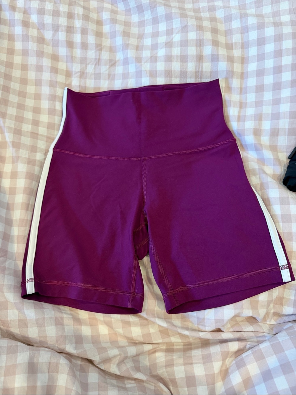 lululemon athletica Plum High-Rise Bike Shorts with White Side Stripe